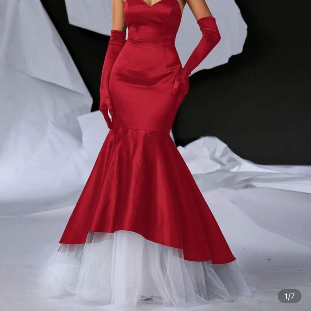 Stunning Scarlet Strapless Mermaid Gown